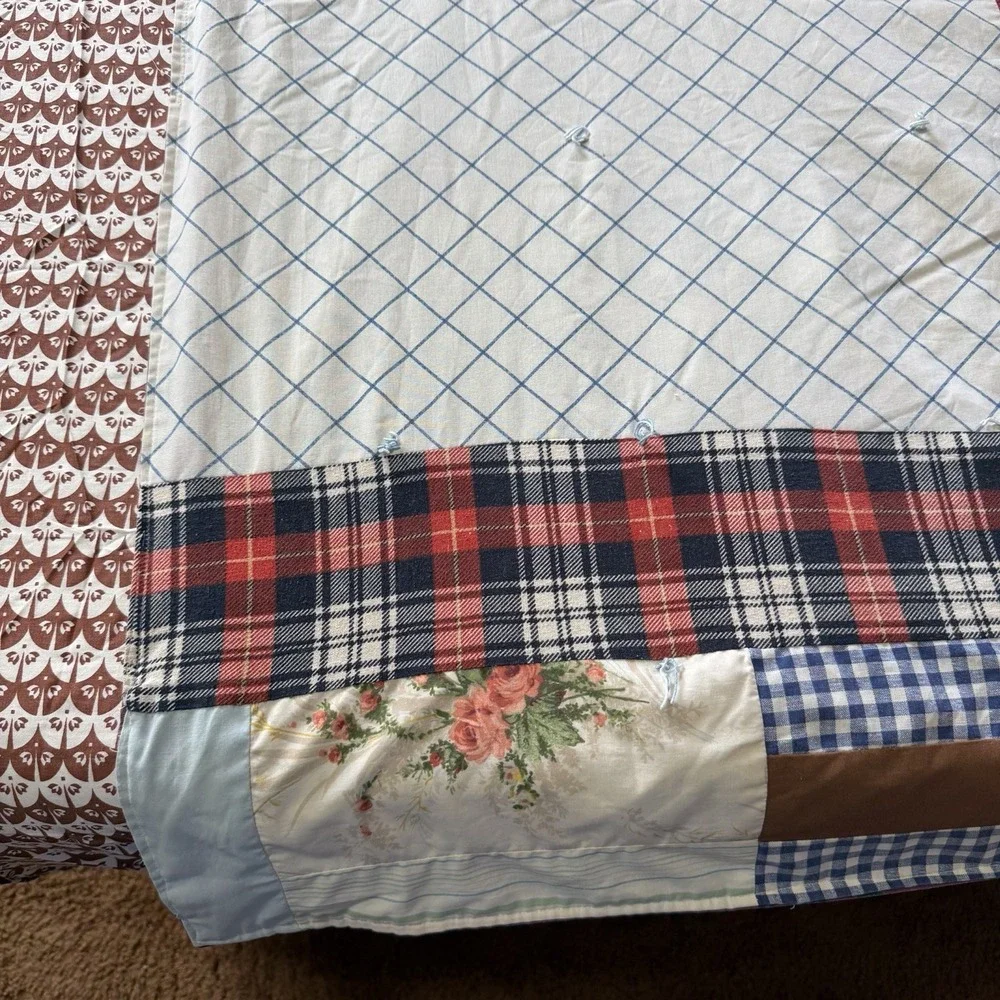 Vintage Handmade Scrap Patchwork Tie Quilt Folk Art Primitive Throw